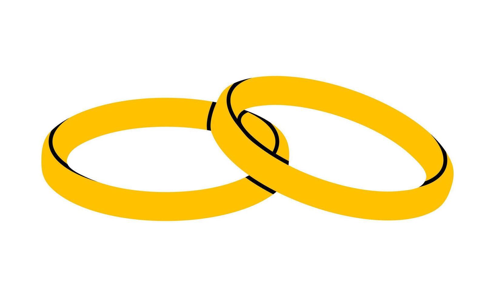 Hand drawn cute cartoon illustration of golden wedding rings. Flat engagement rings sticker doodle style. Propose and marriage. Valentine's Day and love concept icon. Vow and promise. Isolated. vector