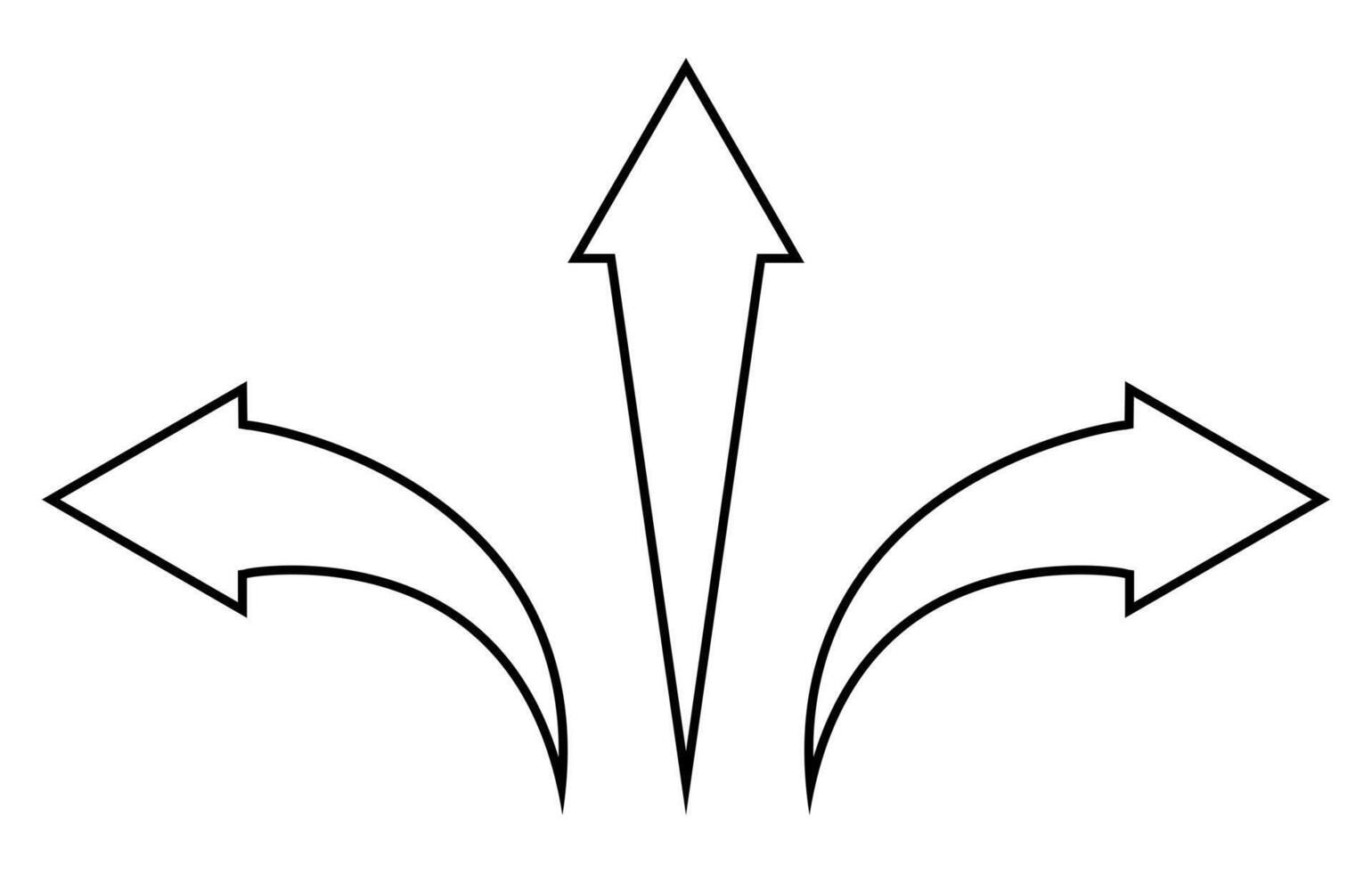 arrow shape symbol set - pointed arrow pointing to the left, right and straight forward, black and white silhouette illustration, isolated on white background vector