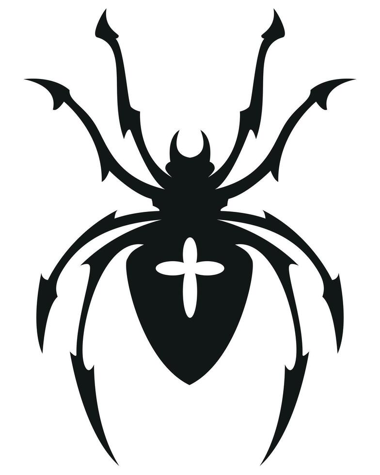cross spider shape symbol - black and white tattoo illustration, isolated on white background vector