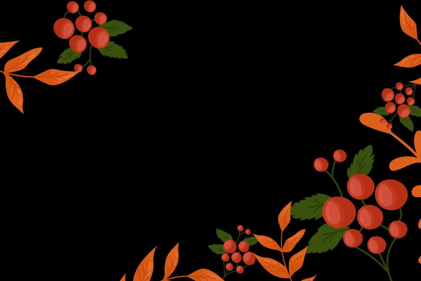 Autumn leaves, on a black background. Autumn Background for the design of banners, postcards. Autumn leaves, flowers and branches. Nature, autumn season. Harvest Festival. vector