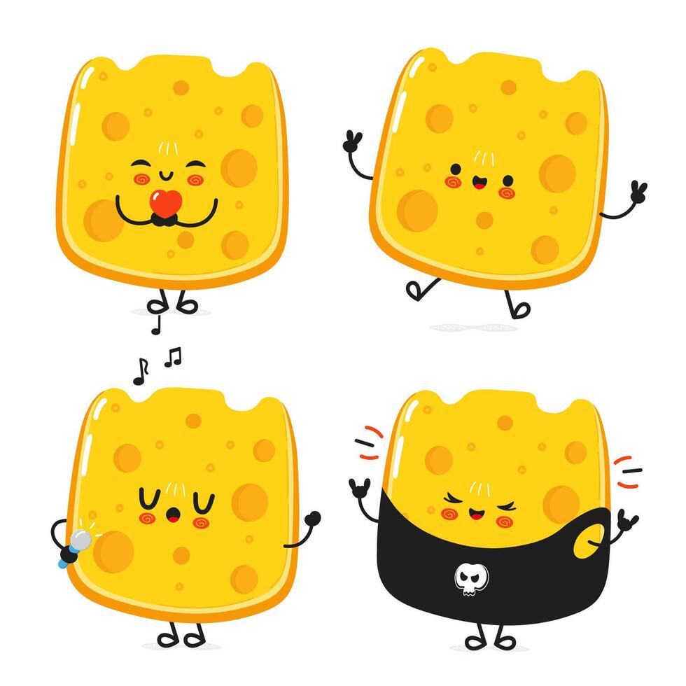 Funny Cheese characters bundle set. hand drawn doodle style cartoon character illustration icon design. Cute Cheese mascot character collection vector