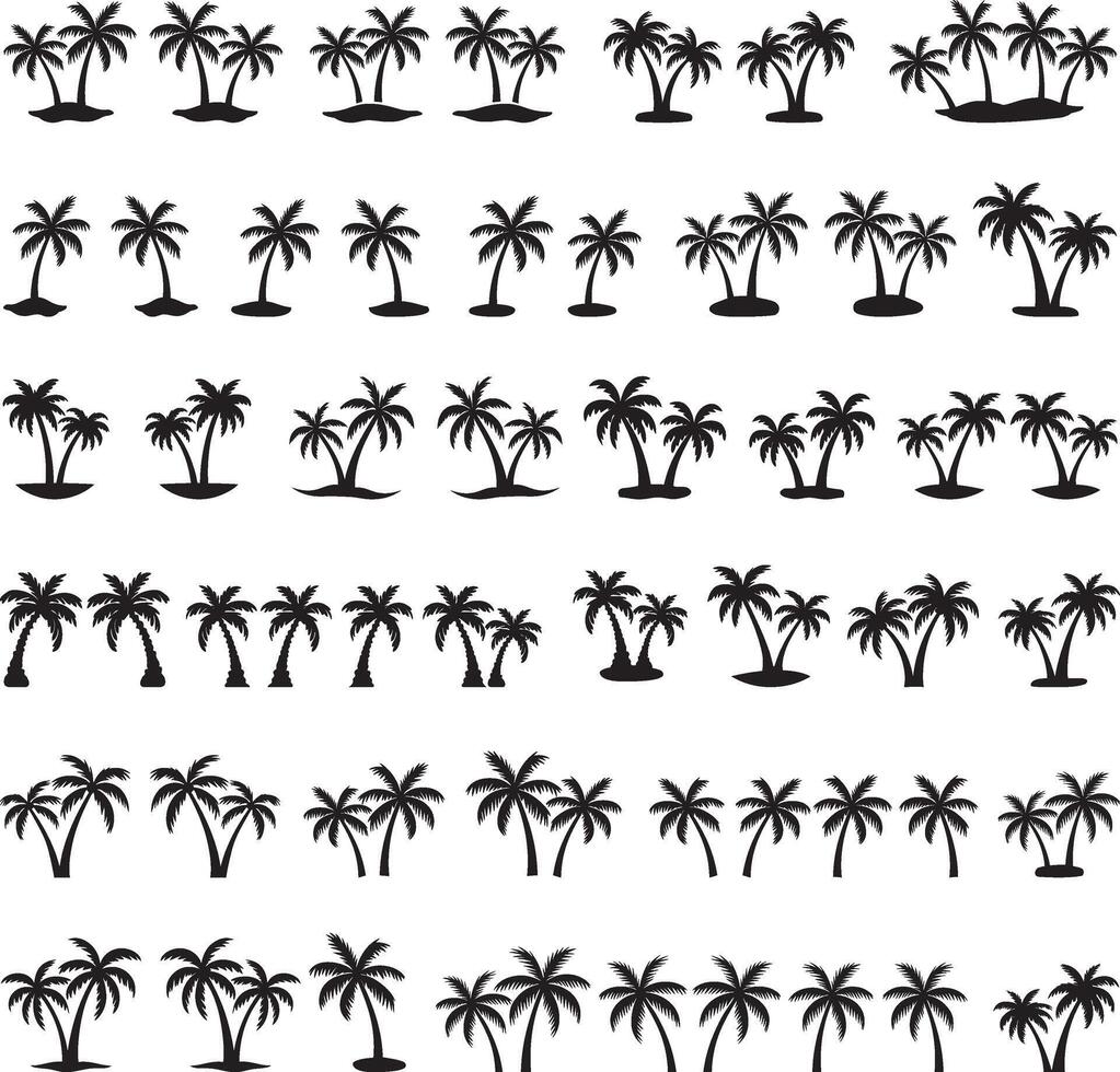Black palm trees set isolated on white background. Palm silhouettes. Design of palm trees for posters, banners and promotional items. illustration vector