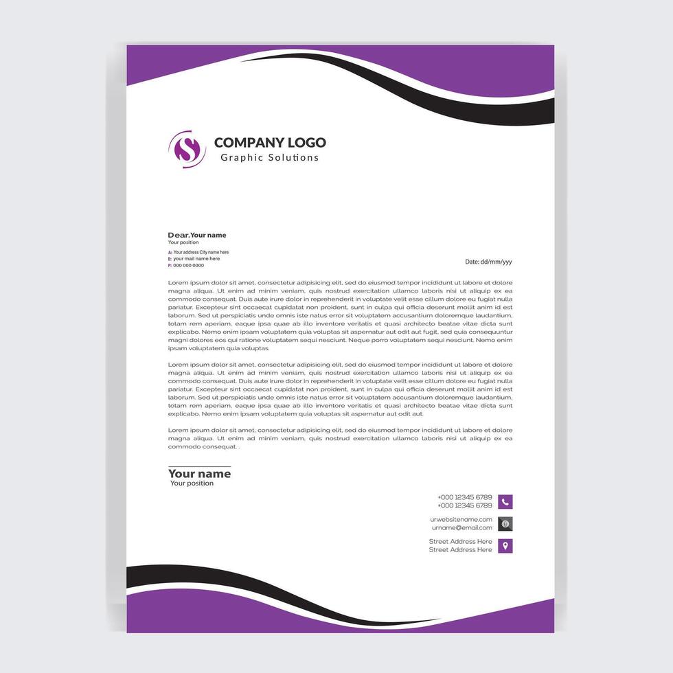 Abstract creative letterhead design. a4 size and unique shape colorful work theme style design vector