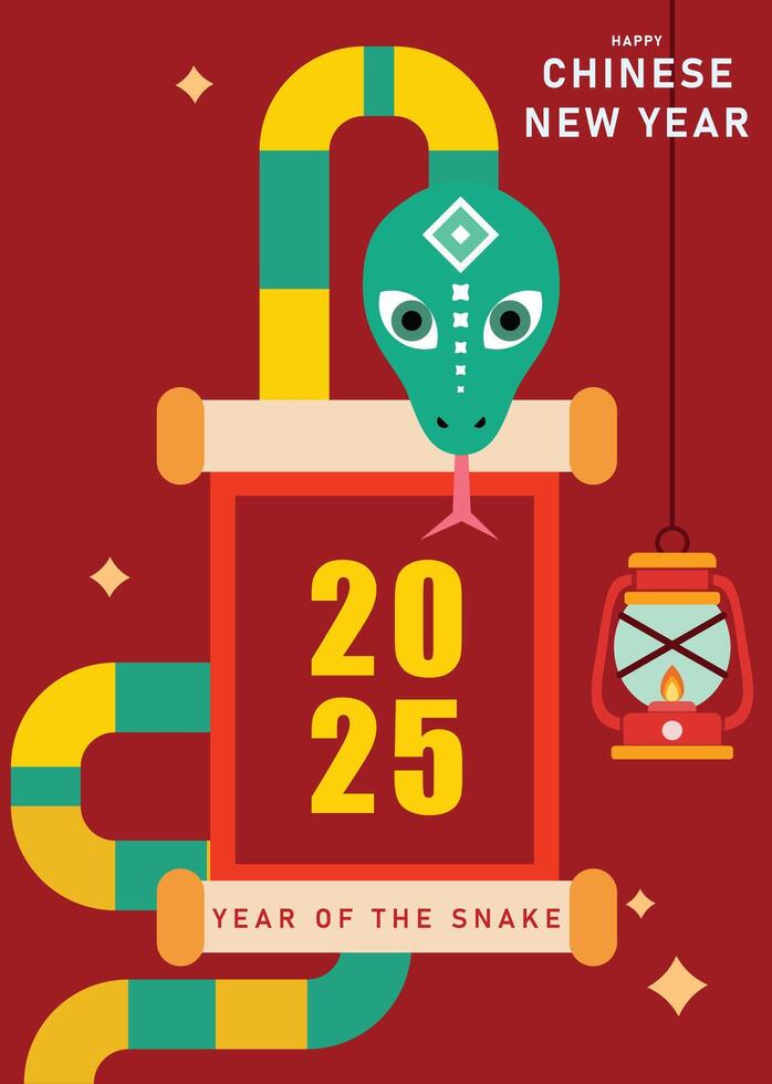Happy new year 2025, Chinese new year of snake Modern minimalist geometric style, Cute cartoon snake new year vector