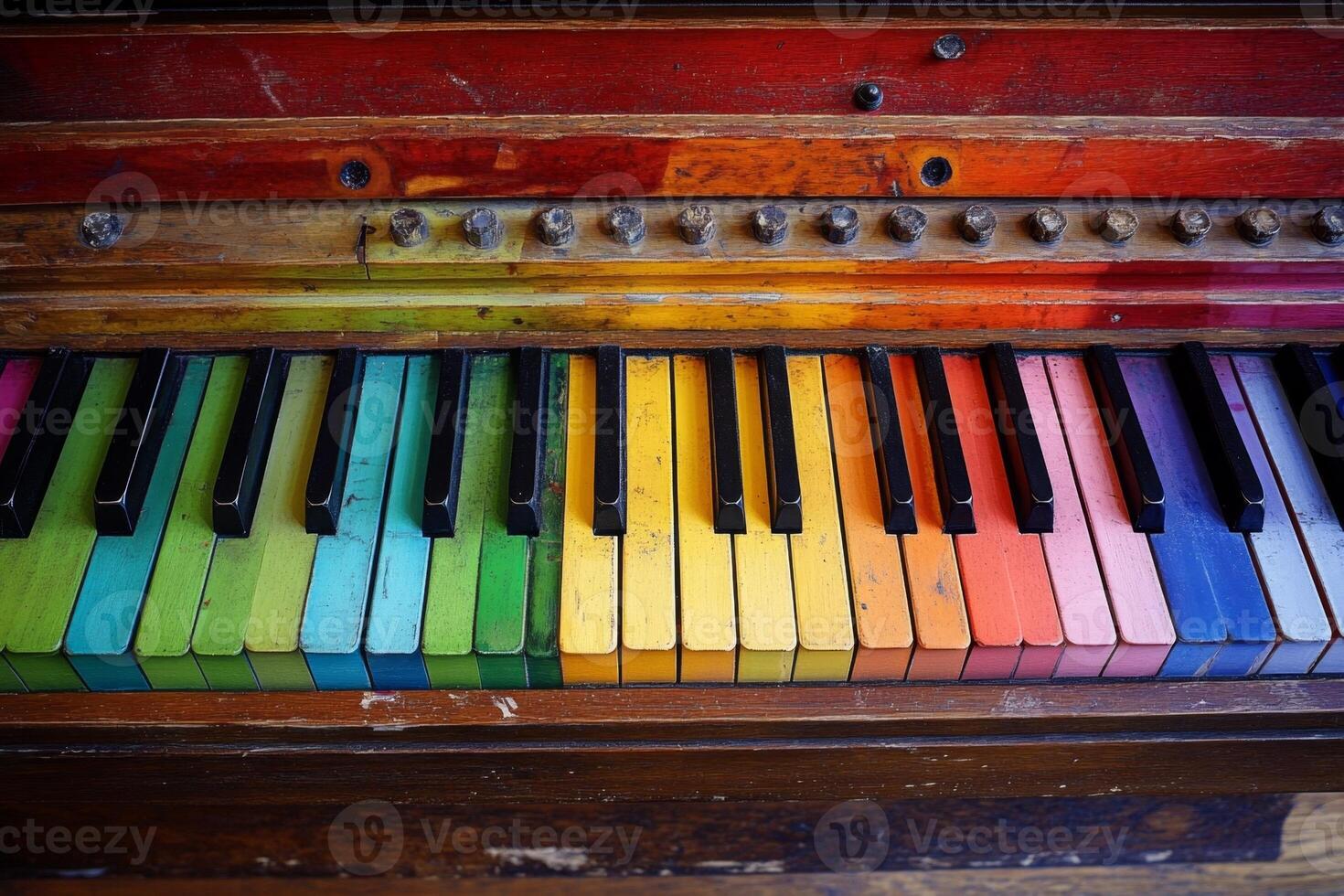 Old colorful piano keyboard showing concept of music and creativity photo