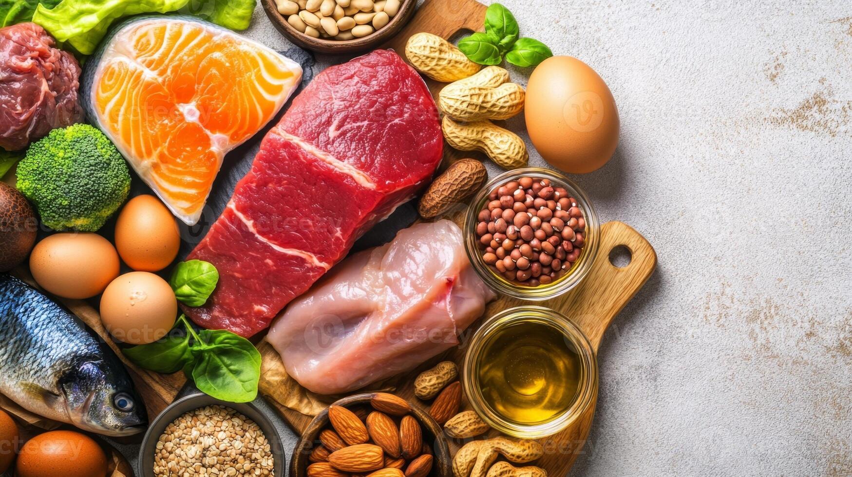 Ketogenic diet food ingredients being placed on a table photo