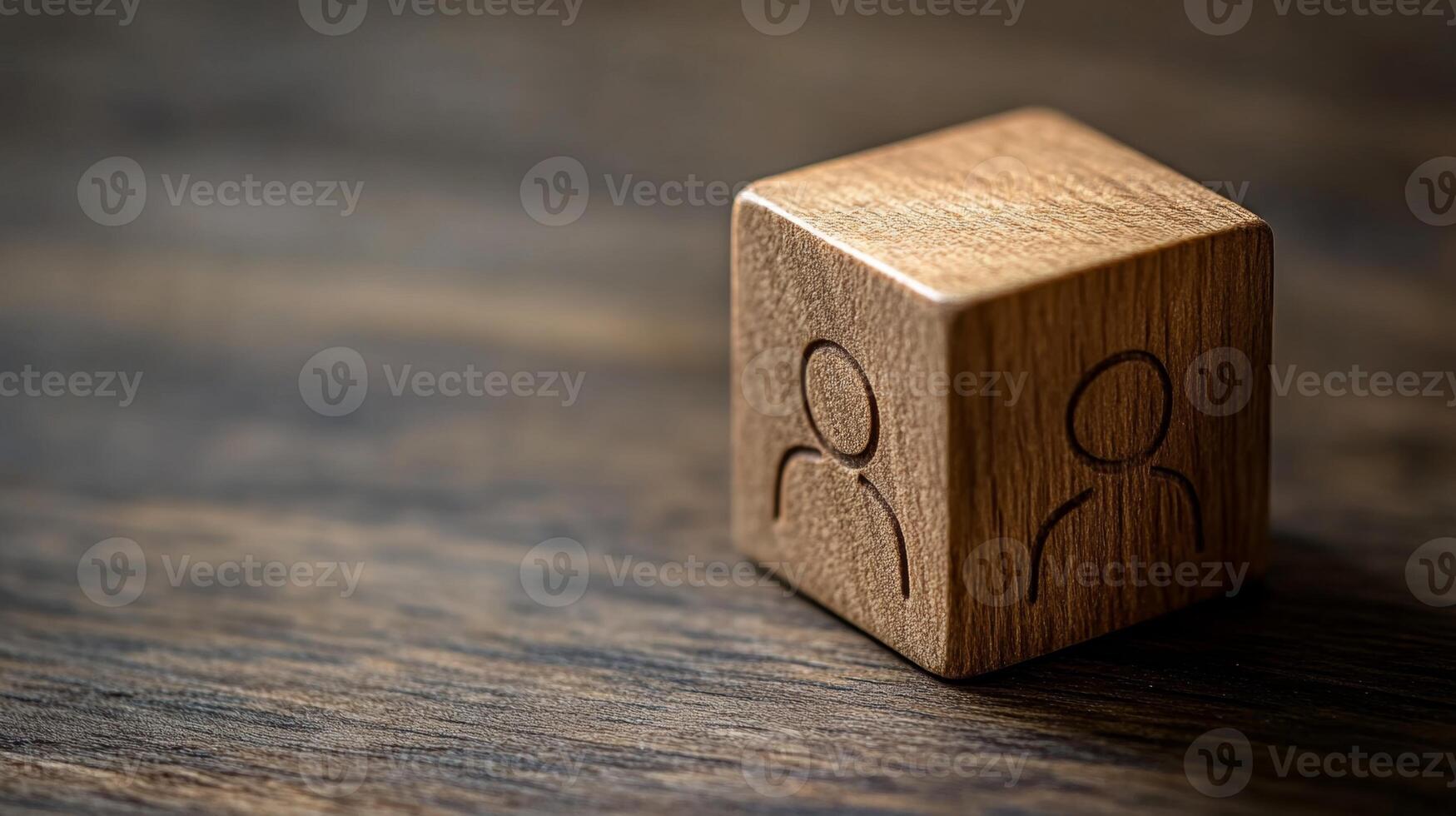 Wooden cube showing two people connecting on top of desk photo