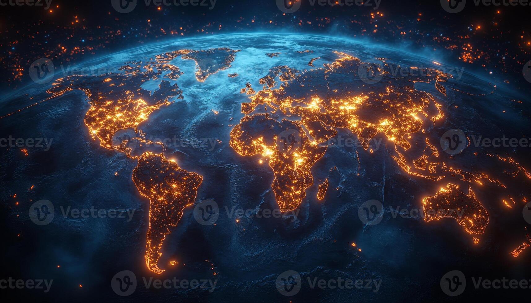 Planet earth showing human impact with city lights from space photo
