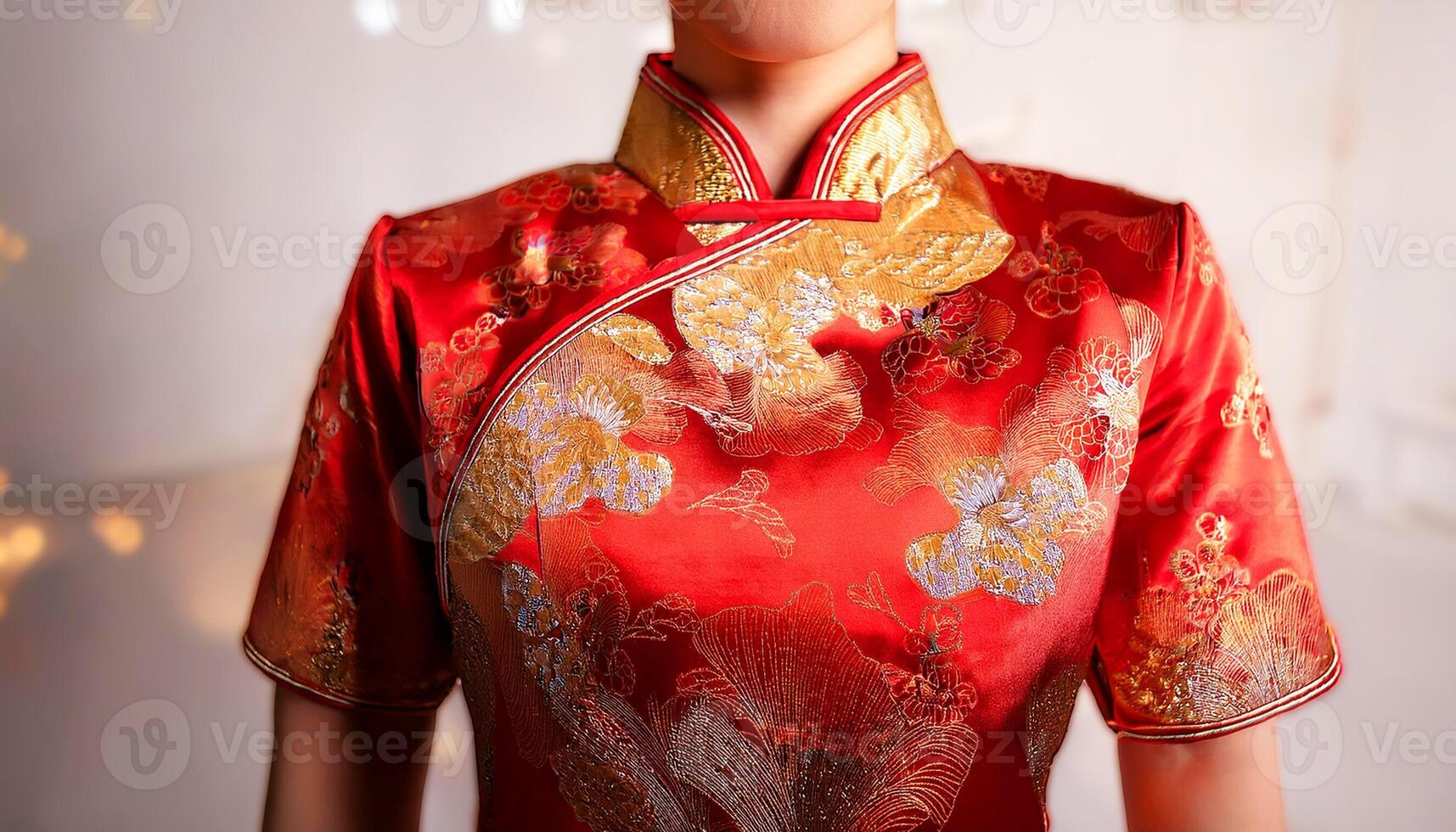 a woman dressed in a traditional red Chinese qipao a woman dressed in a traditional red Chinese qipao, rich red and gold tones that symbolize prosperity and good fortune in Chinese tradition, china photo