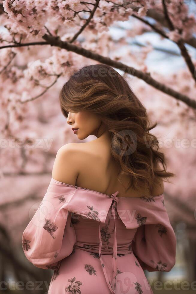 Portrait of beautiful asian woman, back view photo