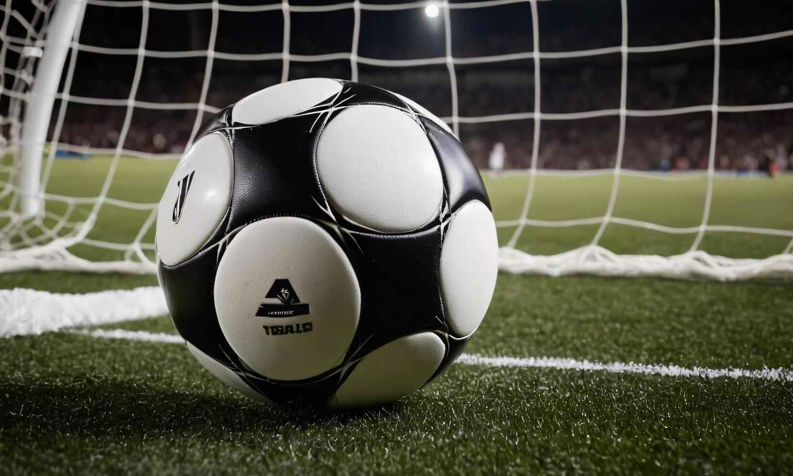 A soccer ball rests on the grass. photo