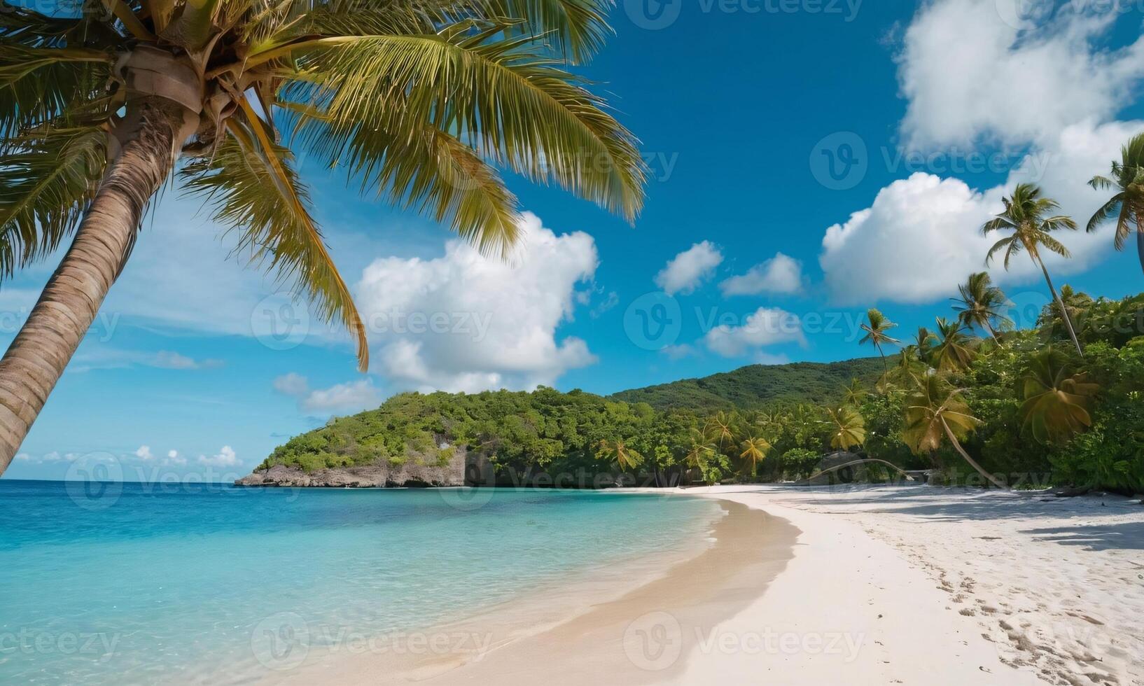 Beautiful beach with palms and turquoise sea photo