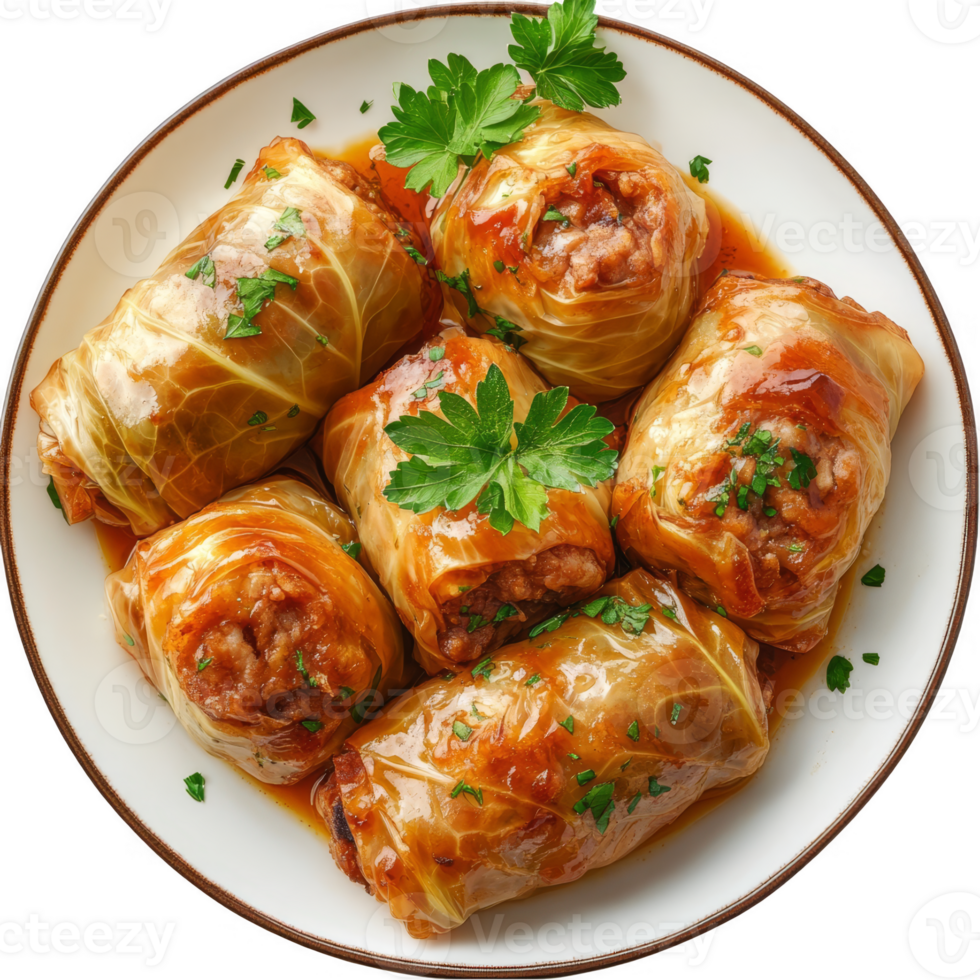 Cabbage rolls stuffed with meat on plate transparent background png