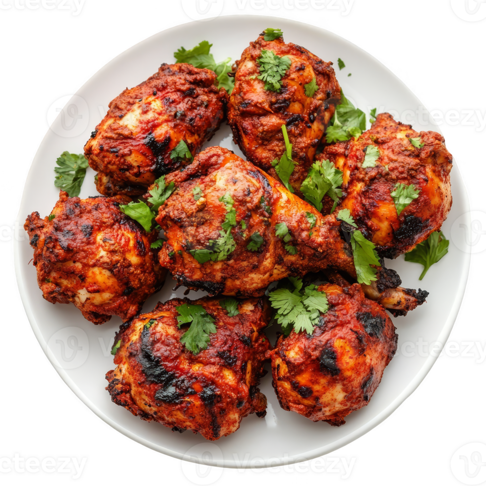 Indian style tandoori chicken on plate transparent background png