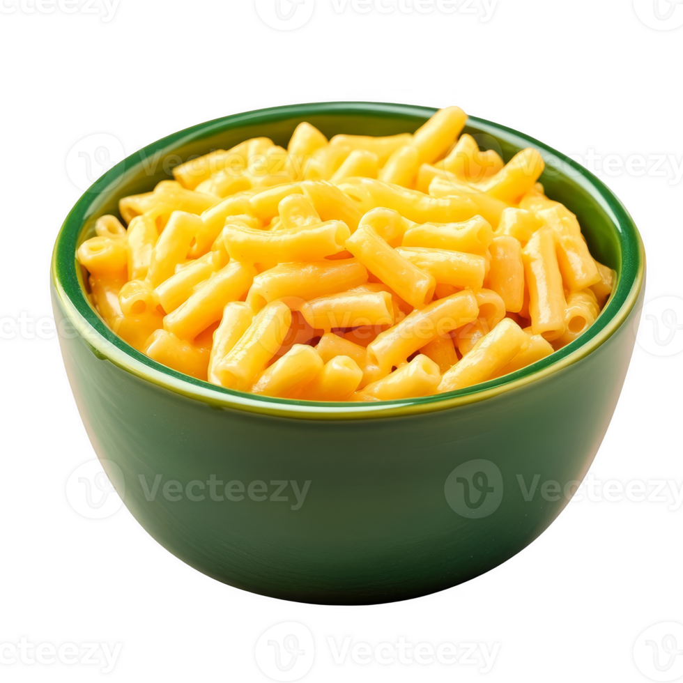 Delicious macaroni and cheese on a green porcelain bowl transparent background png