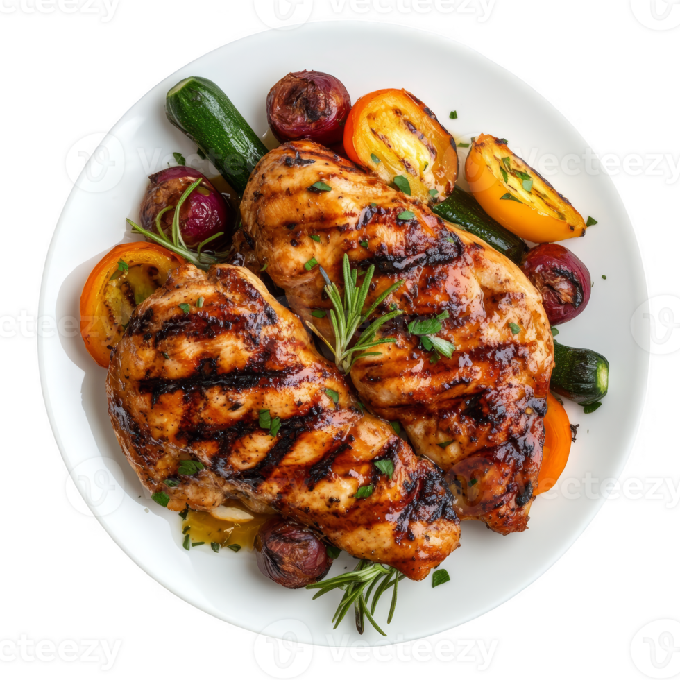plate of grilled chicken with vegetables transparent background png
