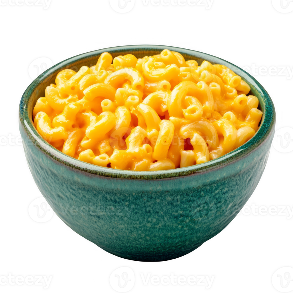 Delicious macaroni and cheese on a green porcelain bowl transparent background png