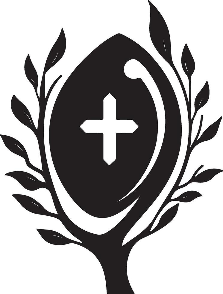 the cross is on a tree with leaves vector