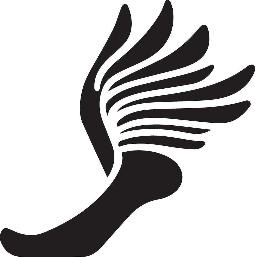 a black and white logo of a foot with wings vector