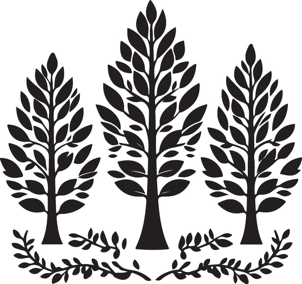 a black and white illustration of three trees vector