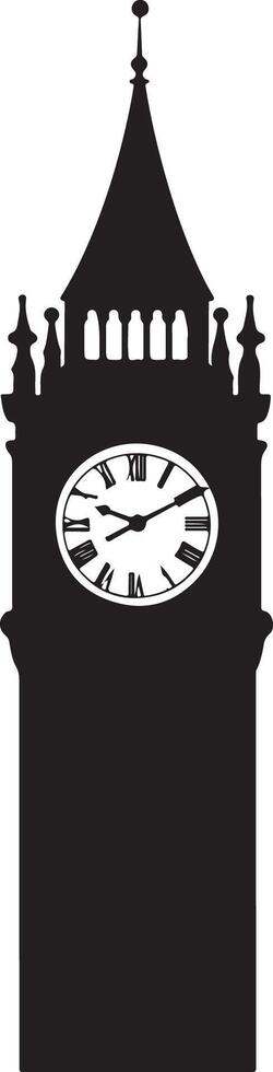a black and white silhouette of a clock tower vector