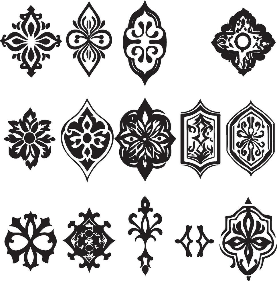 various ornamental designs in black and white vector
