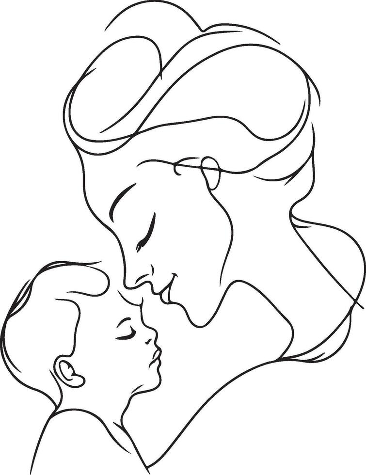 a mother and child are drawn in a line vector