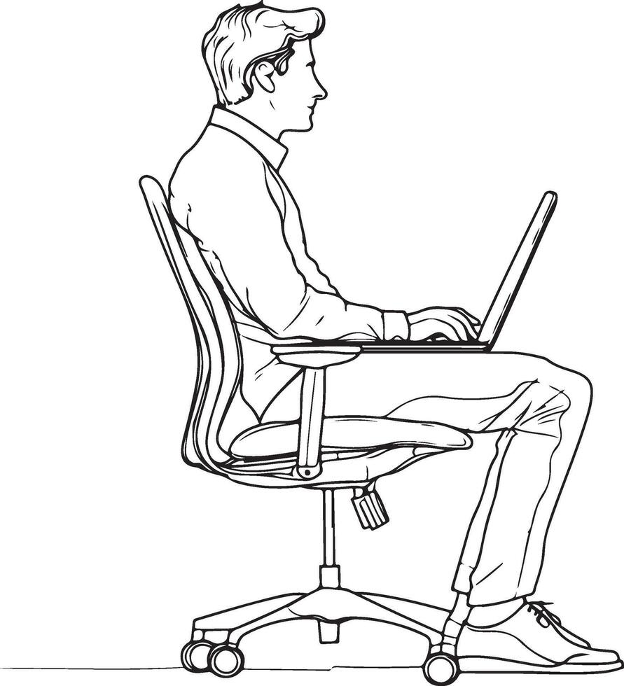 a man sitting in an office chair with a laptop vector