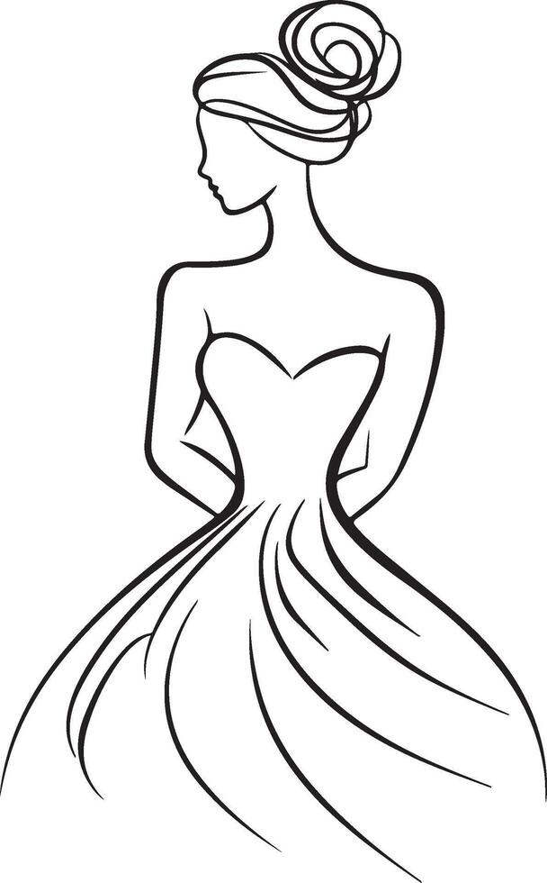 a woman in a dress is drawn in a line vector
