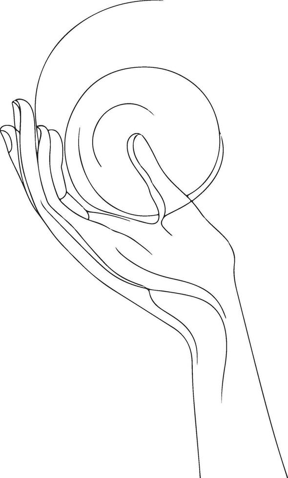 continuous line drawing of a hand holding a bowl vector