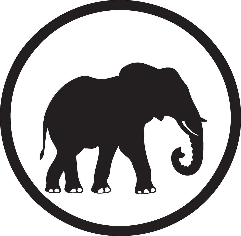 an elephant in a circle with a black outline vector