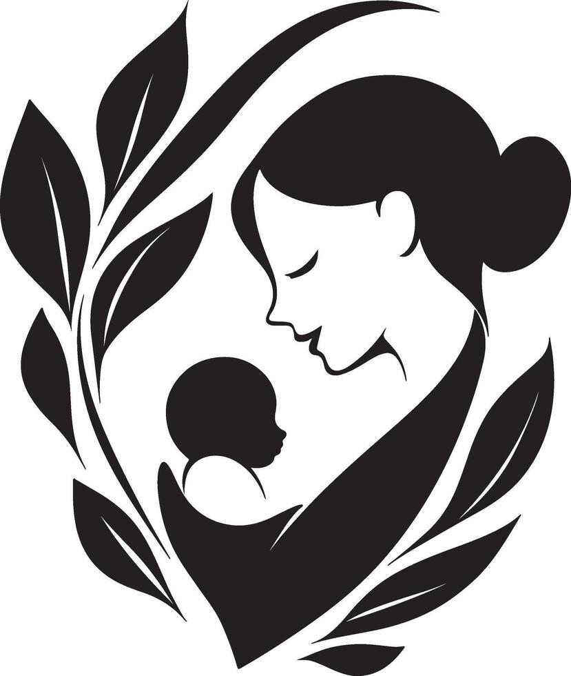 mother and child silhouette on black and white vector