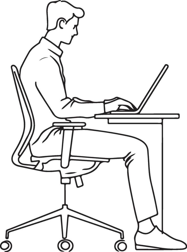 a man sitting at a desk with a laptop vector