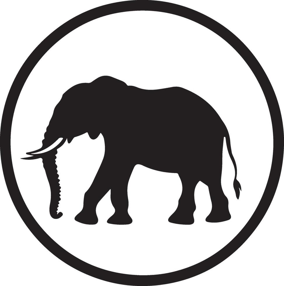 an elephant in a circle with a black outline vector