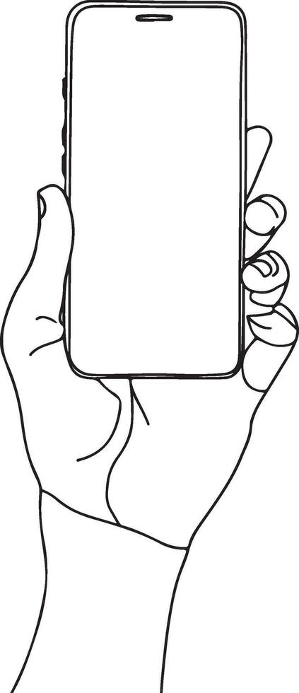 hand holding a cell phone coloring page vector
