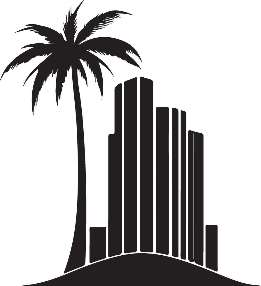 a palm tree and skyscrapers silhouette on a white background vector