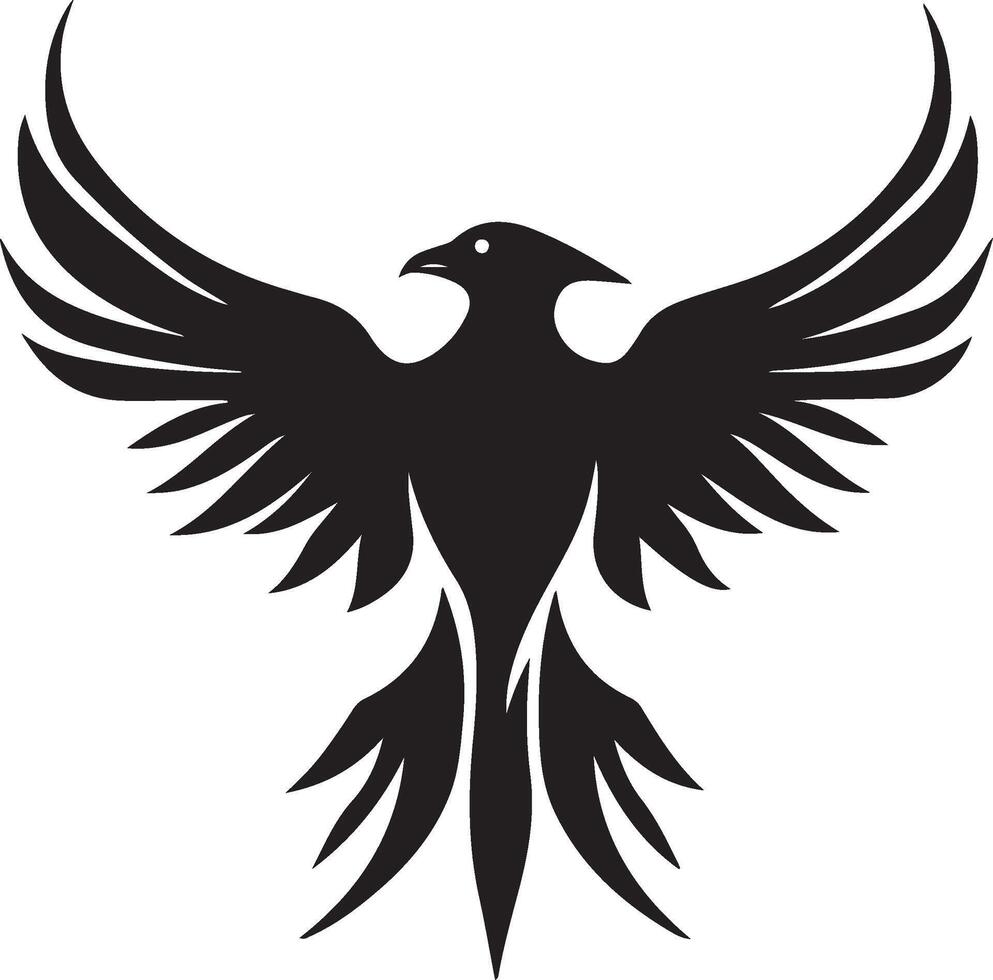 a black bird with wings spread out on a white background vector