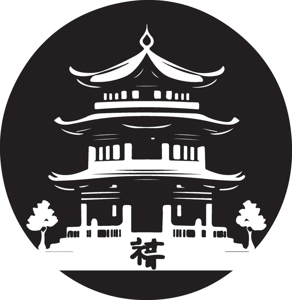 a black logo of a pagoda vector