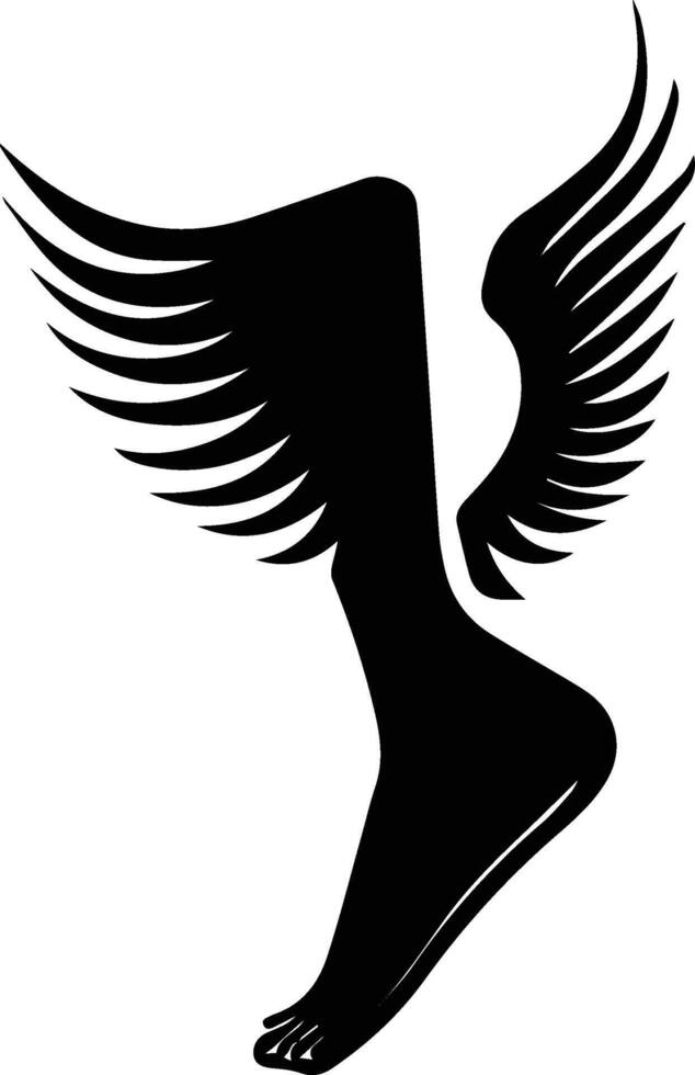 a black silhouette of a foot with wings vector