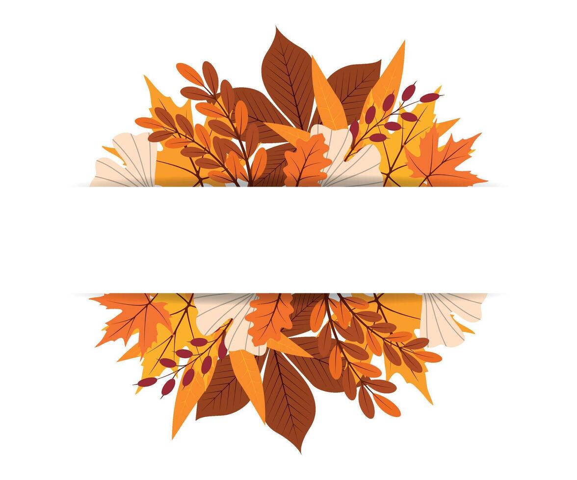 Horizontal holiday banner with autumn foliage. Botanical frame with place for text for Thanksgiving or Harvest festival. illustration vector