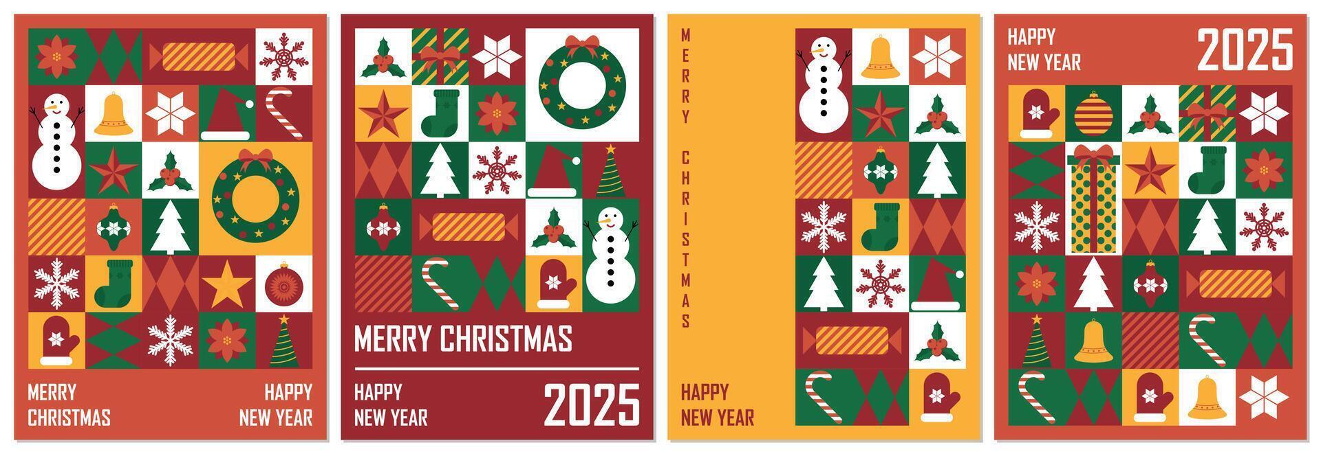 Set of Merry Christmas and Happy New Year geometric abstract geometric cards. Trendy modern minimalist design. illustration vector