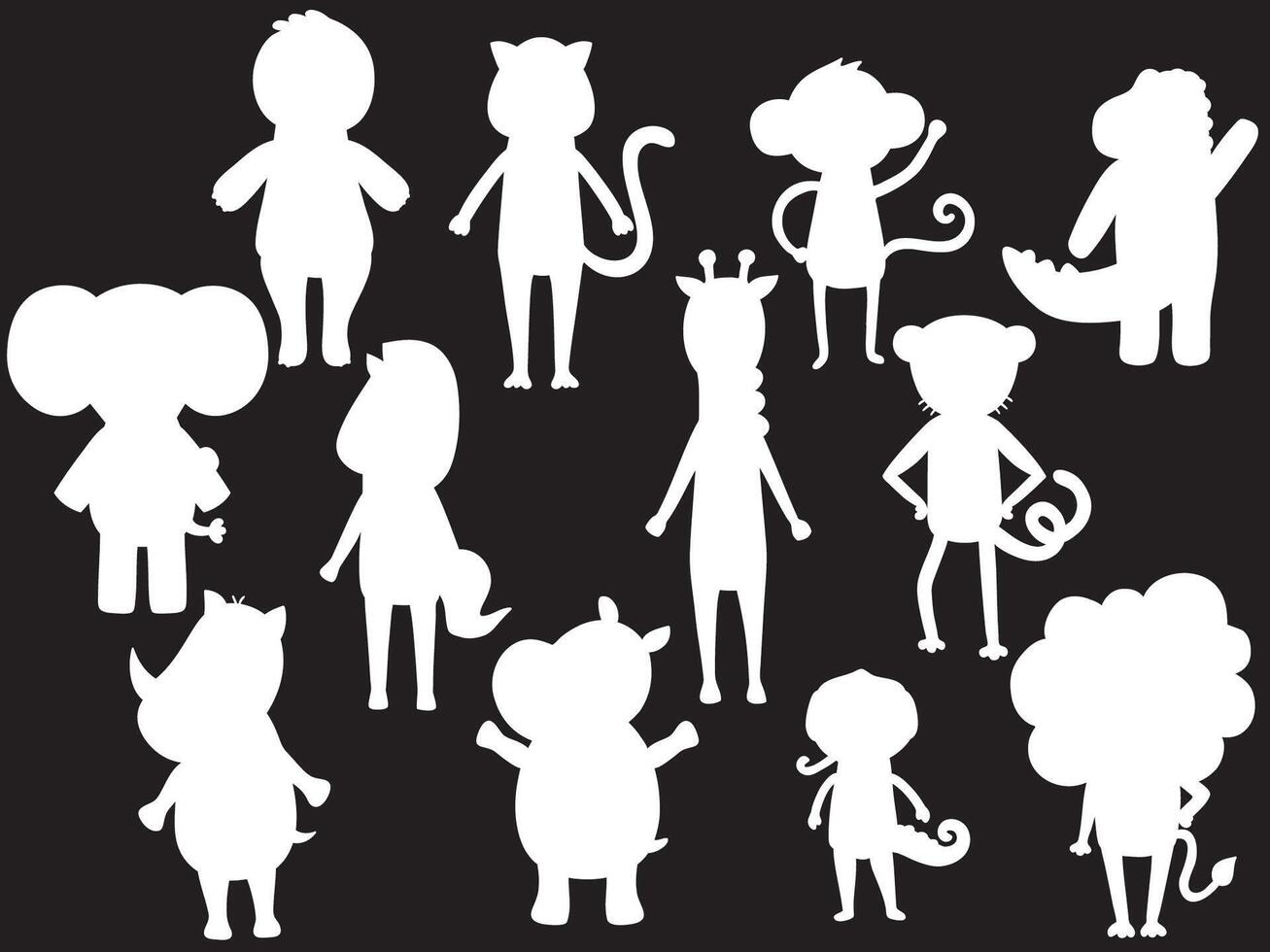 Animal Jungle Characters White Silhouette vector