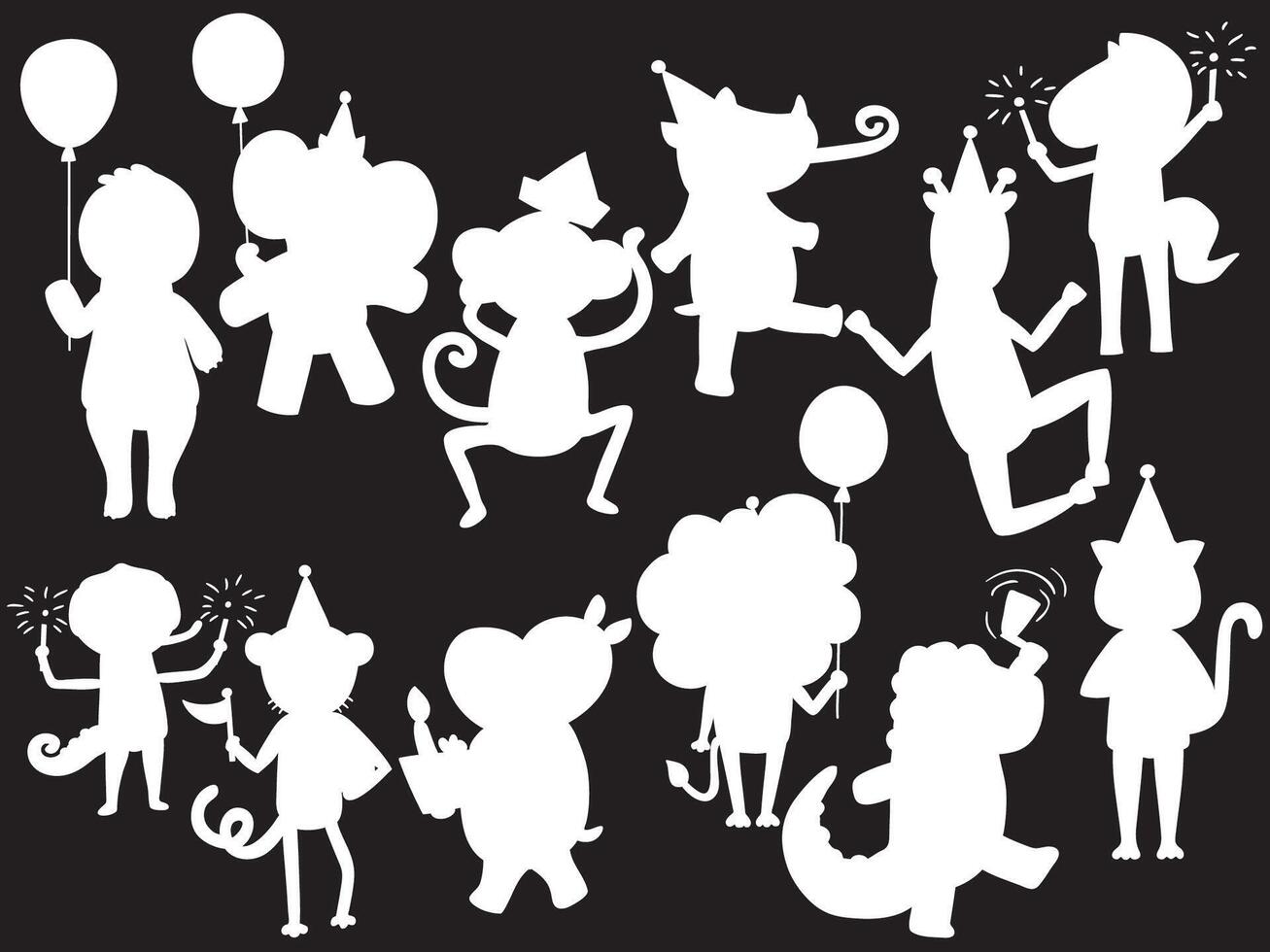 Animal Jungle Birthday Party White Silhouette vector