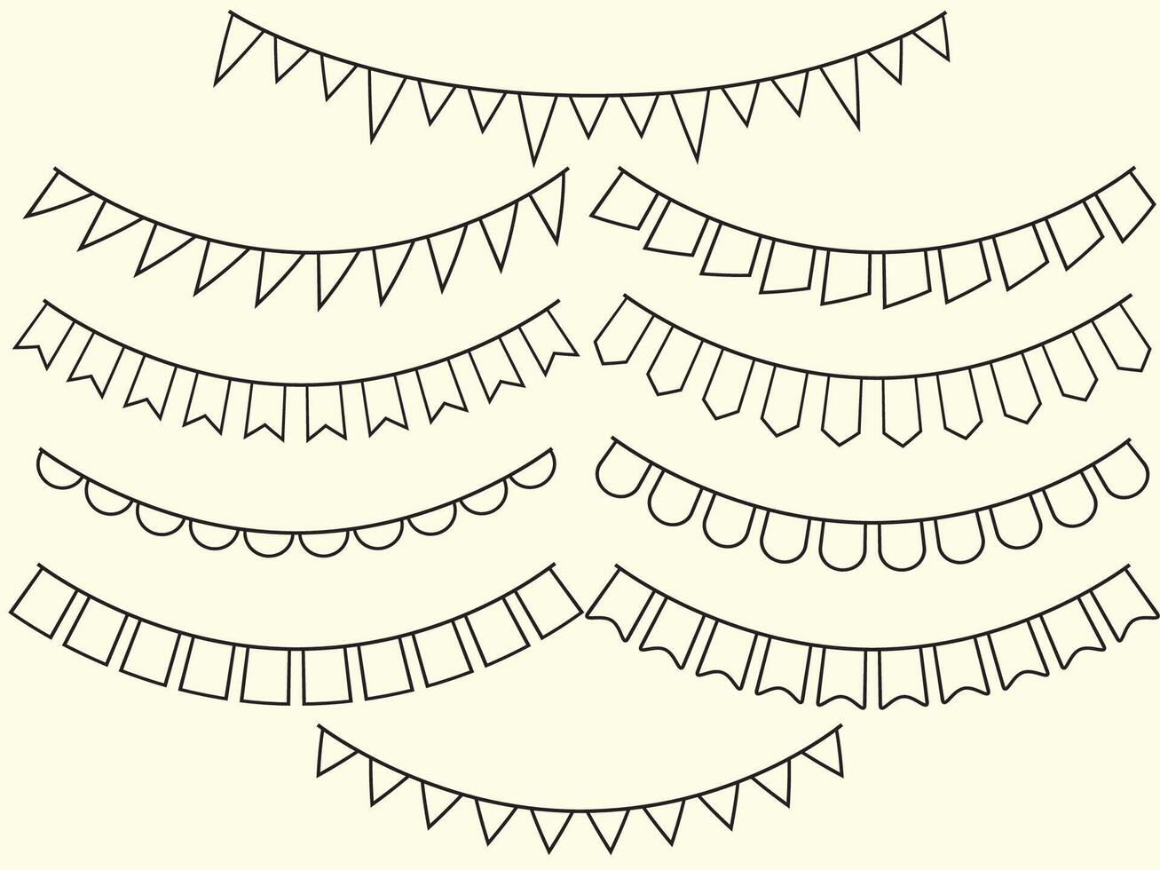 Bunting Banners Hand Drawn Garland Black Outline vector