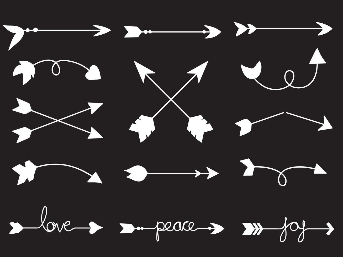 Hand Drawn Deco Arrows Doodle White Silhouette vector