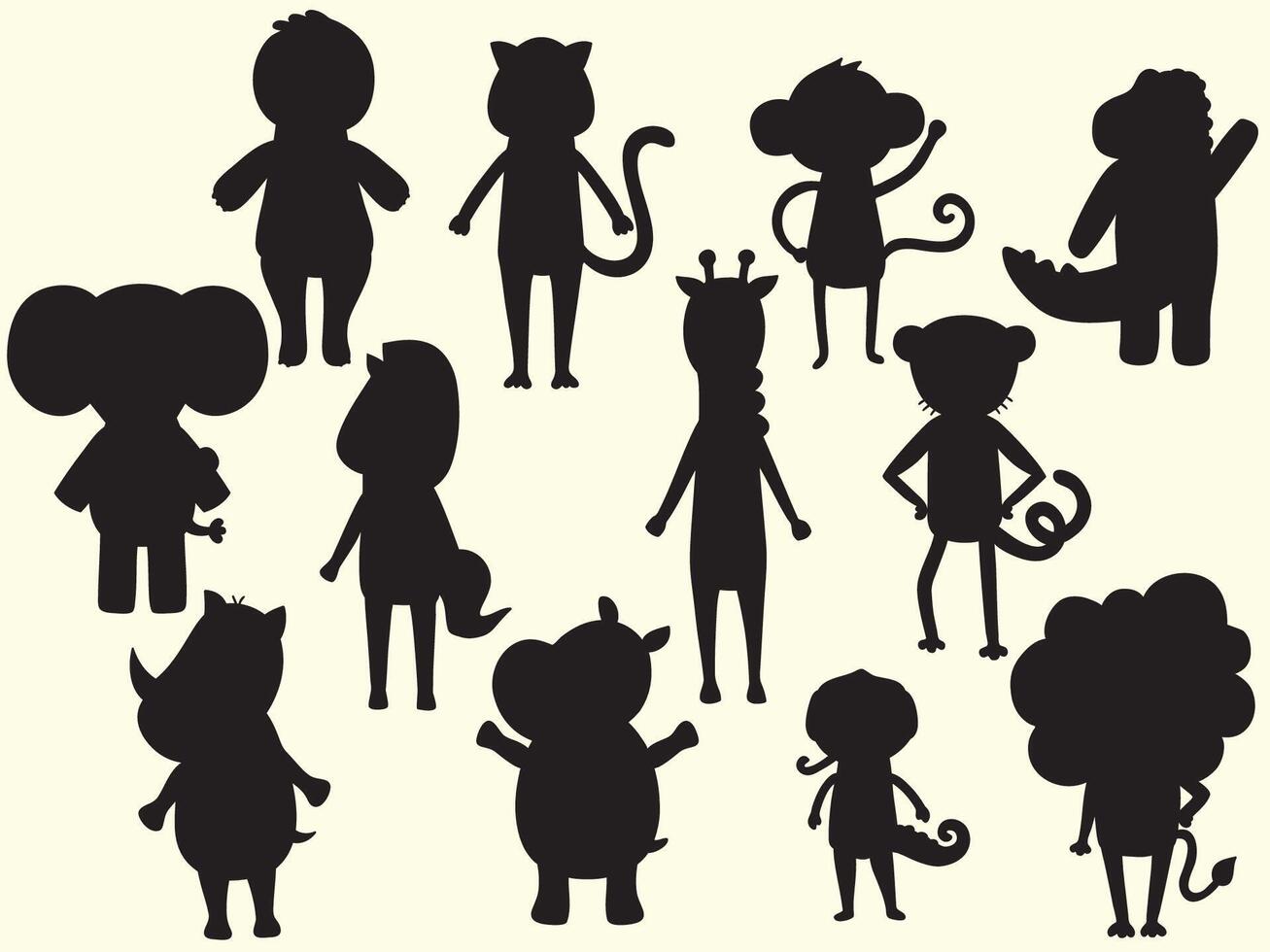 Animal Jungle Characters Black Silhouette vector