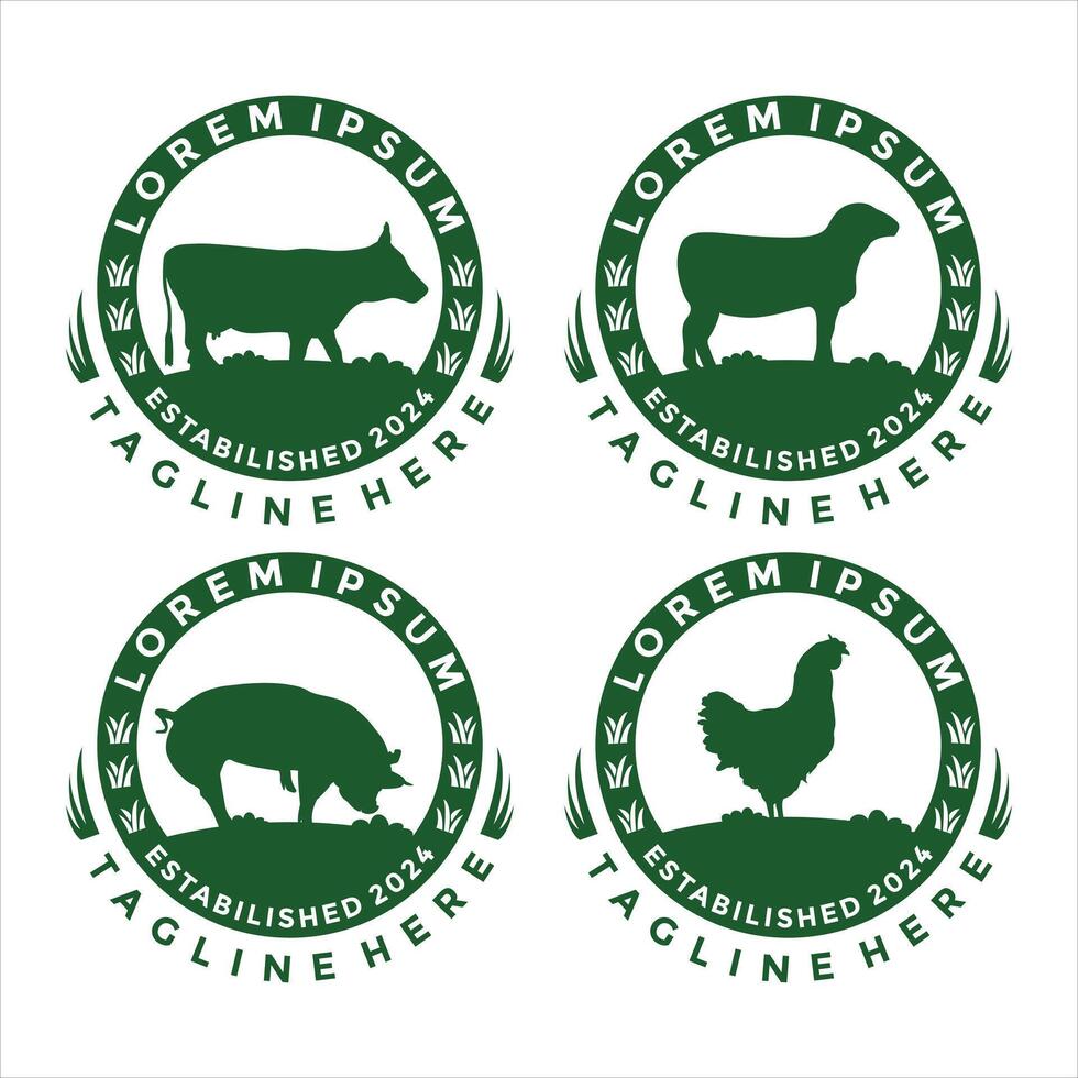 logo livestock chicken cow pig goat silhouette vector