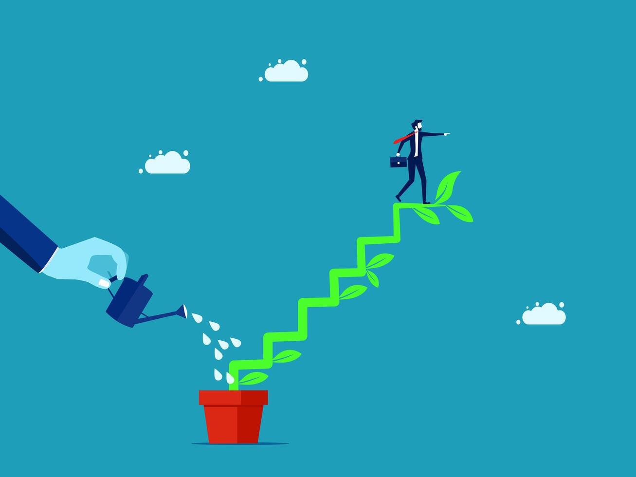 businessman watering plant with watering can and business growth concept vector