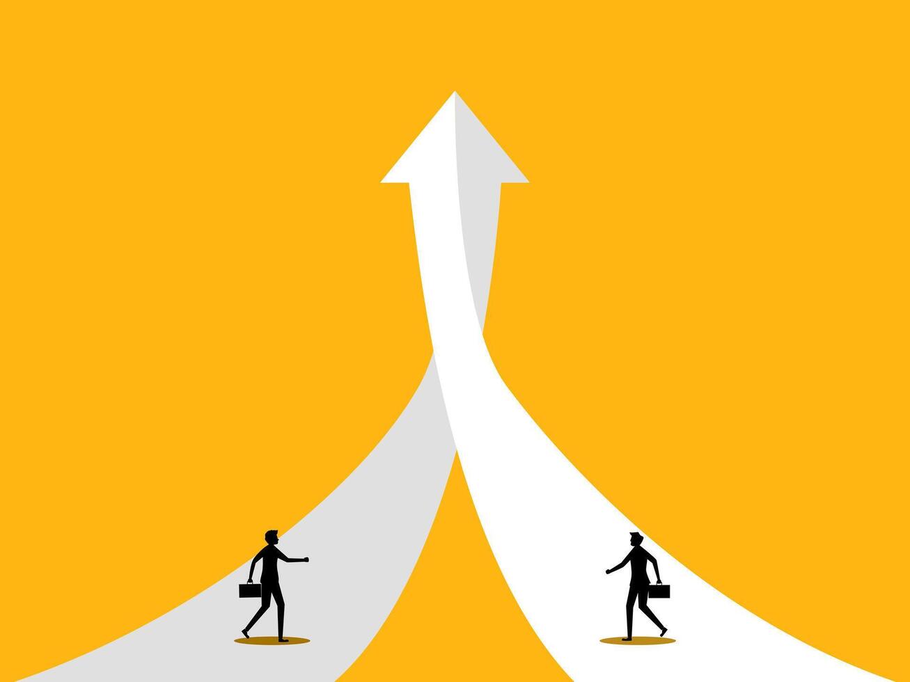 Work together for the growth goal. Two businesses on the growth graph vector