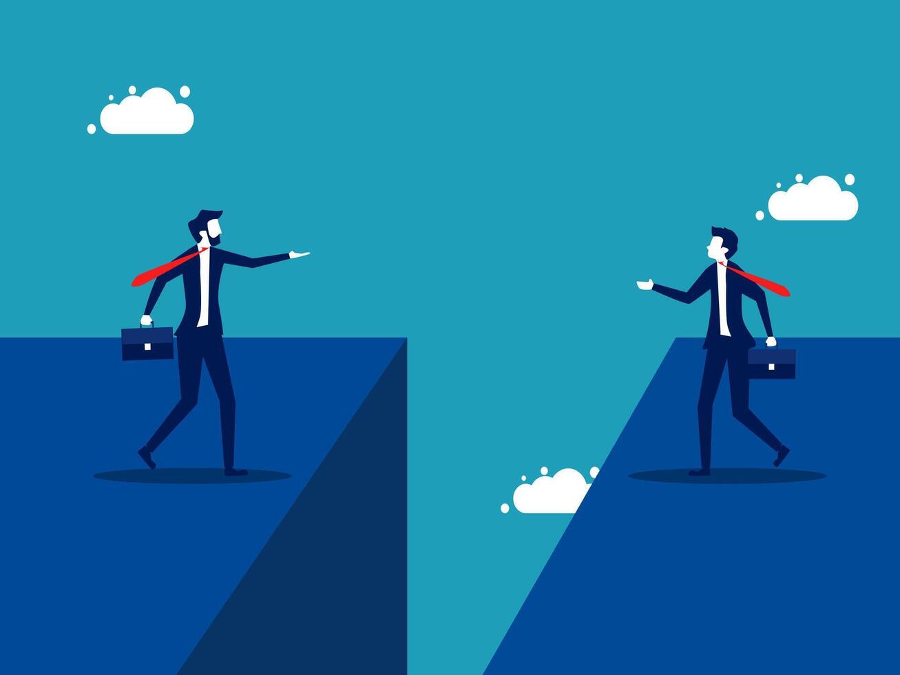 businessman on the edge of a cliff with a cloud in the background vector
